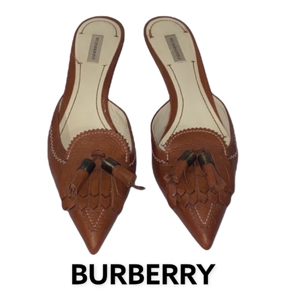 Authentic Burberry luxury designer leather tassel mules heels sz 9 - Picture 1 of 12
